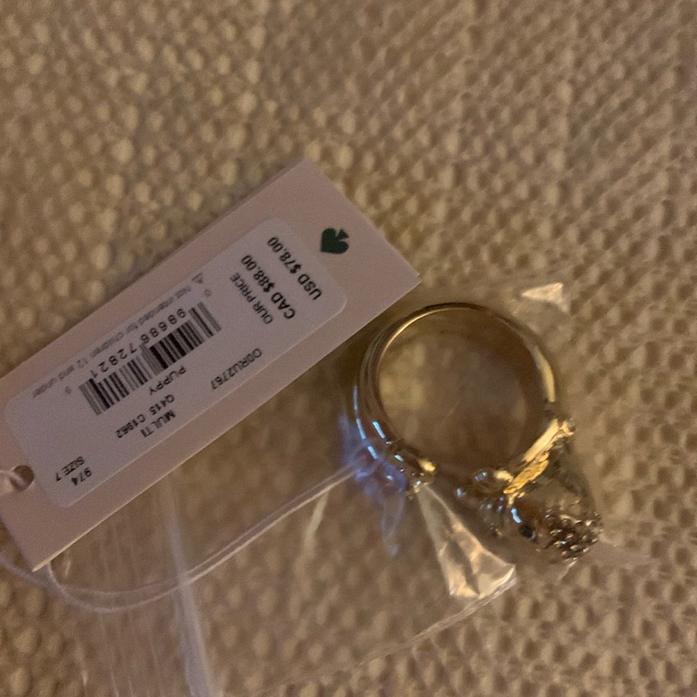 NWT Kate Spade Gold Crystal Puppy Wrap Ring Size 7 #7 NEW - Picture 9 of 15